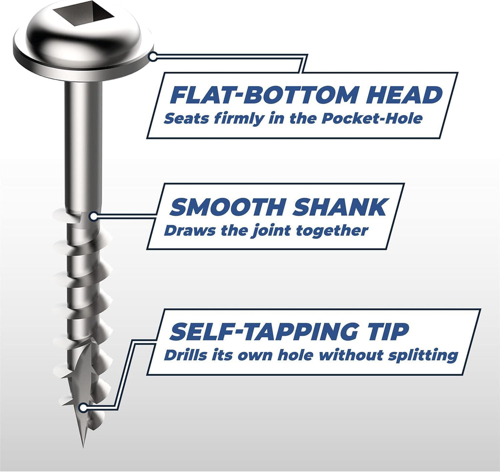 Kreg Stainless Steel Pocket Hole Screws - SML-C250S5-250 - 2-1/2-Inch - Coarse Thread - Maxi-Loc Head - Outdoor - 250 Count