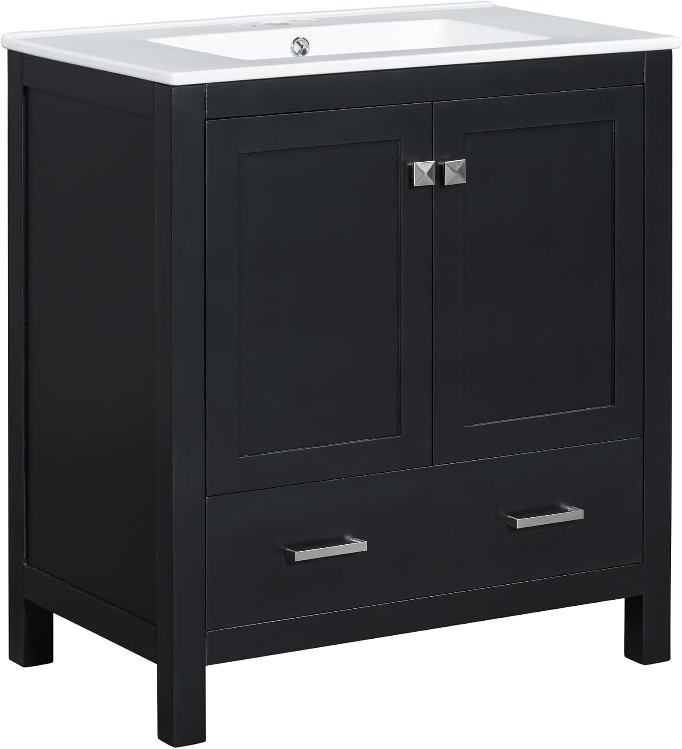 Bellemave 30' Bathroom Vanity with Sink Combo Set, Solid Wood Frame Bathroom Storage Cabinet with a Drawer, 2 Soft Closing Cabinet Doors with Organizer, Black