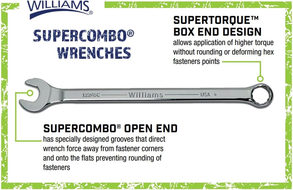 Williams JHWWS-1191SC 32-Piece SUPERCOMBO SAE Combination Wrench Set, Features both High Polish and Satin Polish Chrome Finished Wrenches