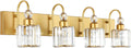 Ralbay Gold Vanity Lights 4-Lights Gold Crystal Bathroom Vanity Lights Over Mirror Modern Crystal Bathroom Wall Lighting Fixtures