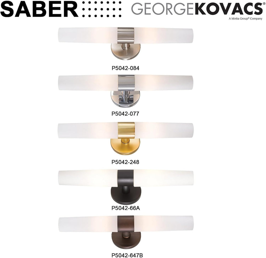 GEORGE KOVACS P5042-248 Saber Vanity Bath Light, 2-Light, 120 Total Watts, 4.75-in H x 20-in W, Honey Gold