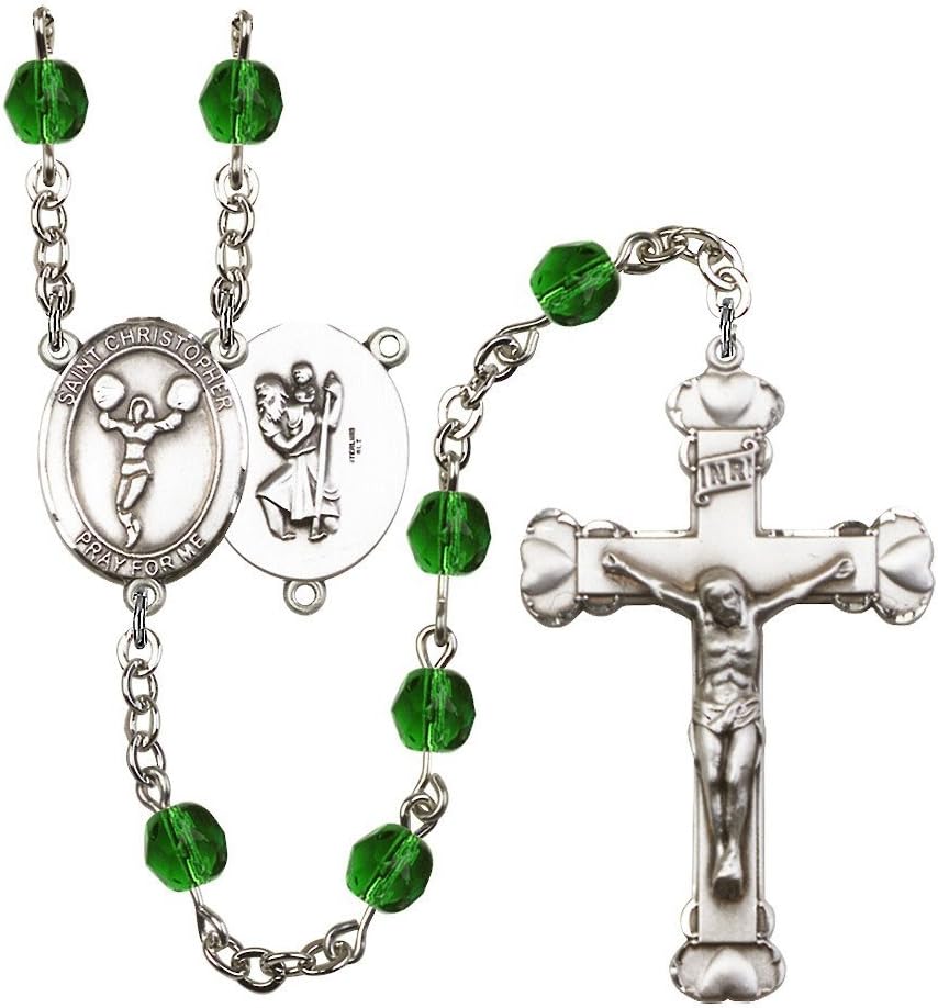 Bonyak Jewelry St. Christopher/Cheerleading Silver-Plated Rosary - Every Birth Month Color and More