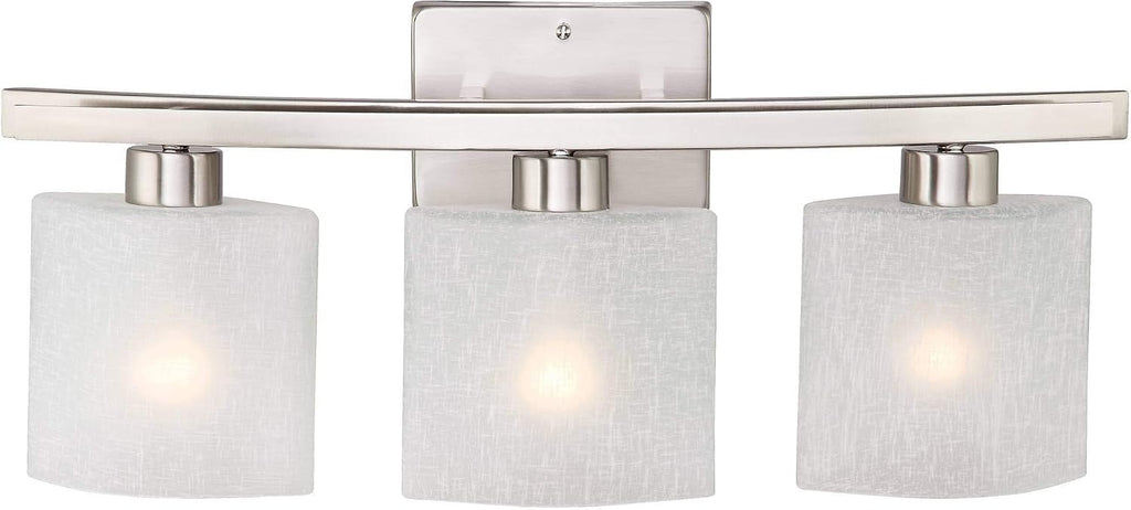 Possini Euro Design Modern Wall Mount Light Brushed Nickel Silver Hardwired 23 1/2' Wide 3-Light Fixture Curved Frame White Linen Glass Shade for Bedroom Bathroom Vanity Reading Living Room Hallway