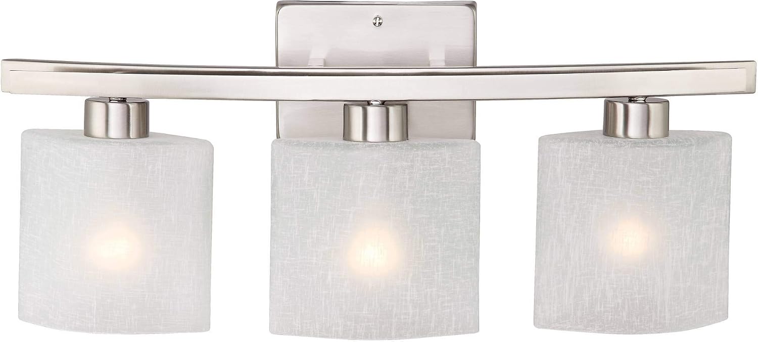 Possini Euro Design Modern Wall Mount Light Brushed Nickel Silver Hardwired 23 1/2' Wide 3-Light Fixture Curved Frame White Linen Glass Shade for Bedroom Bathroom Vanity Reading Living Room Hallway