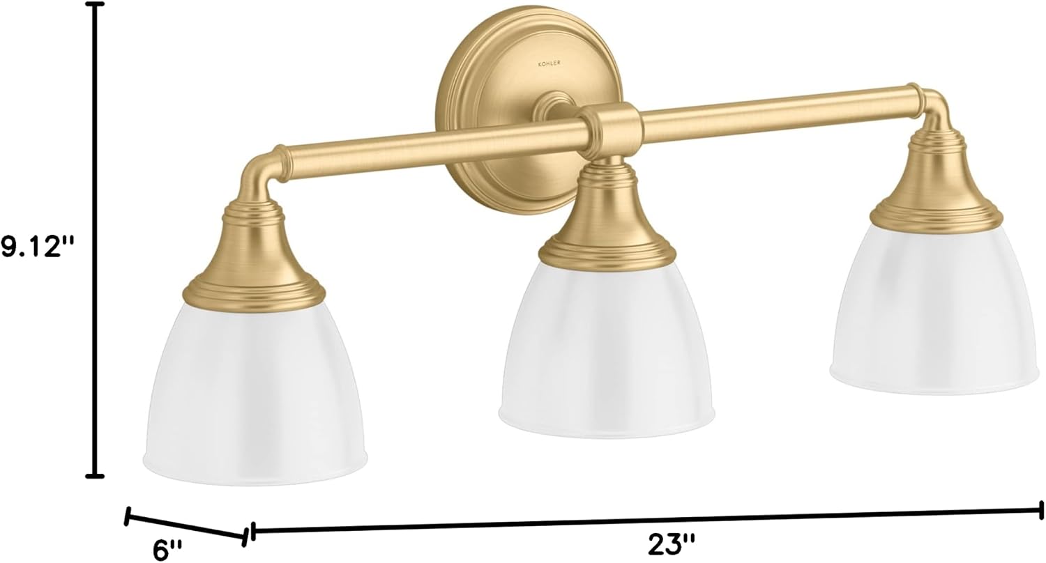 Kohler 10572-2GL Devonshire Bathroom Vanity Fixture, Wall Sconce Lighting, Position Facing Up or Down, UL Listed, 3, Brushed Modern Brass