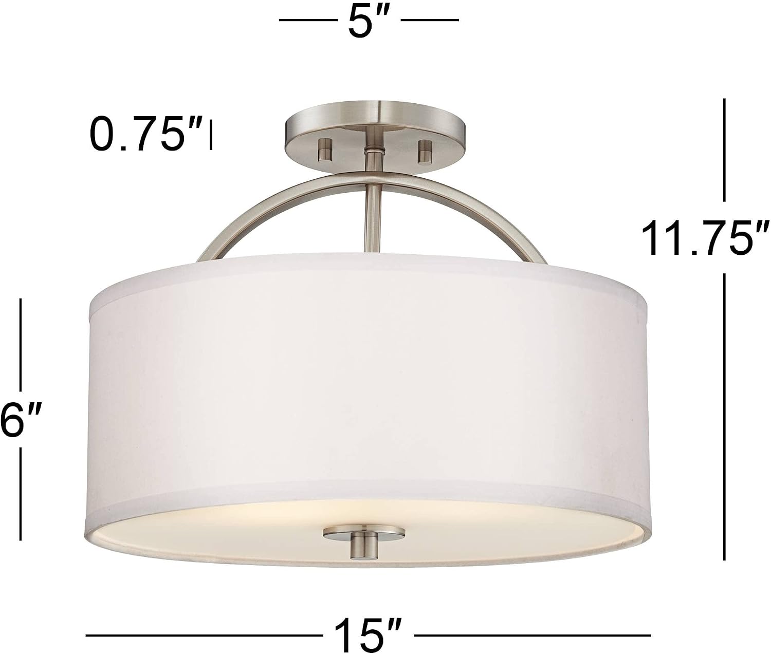 Possini Euro Design Halsted Modern Close to Ceiling Light Semi Flush Mount Fixture 15' Wide Brushed Nickel Silver White Linen Drum Shade for Bedroom Hallway Living Room Dining Room Bathroom Kitchen