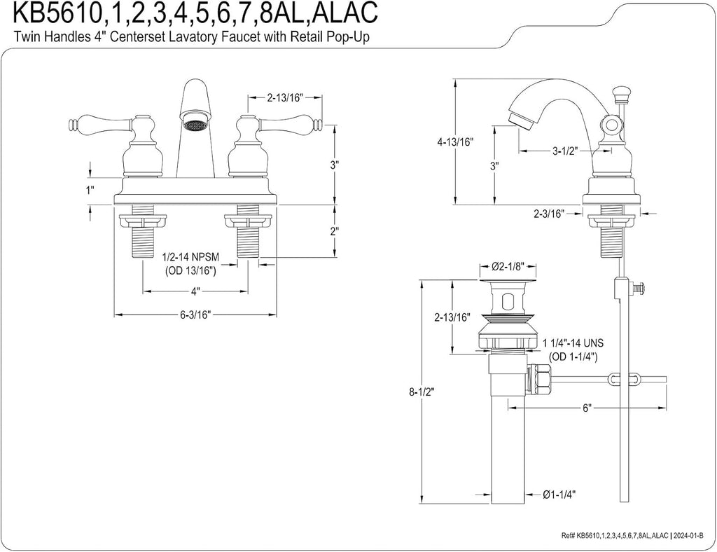 Kingston Brass KB561ALAC Restoration 4-Inch Centerset Bathroom Faucet, Antique Copper Finish, 3-1/2 Inch Spout Reach