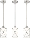 Brushed Nickel Pendant Lights Kitchen Island 3 Pack, Milk Glass Kitchen Pendant Lighting Over Island with Rods, Modern Mini Hanging Light for Sink Dining Room, CH9176BNW-3PK