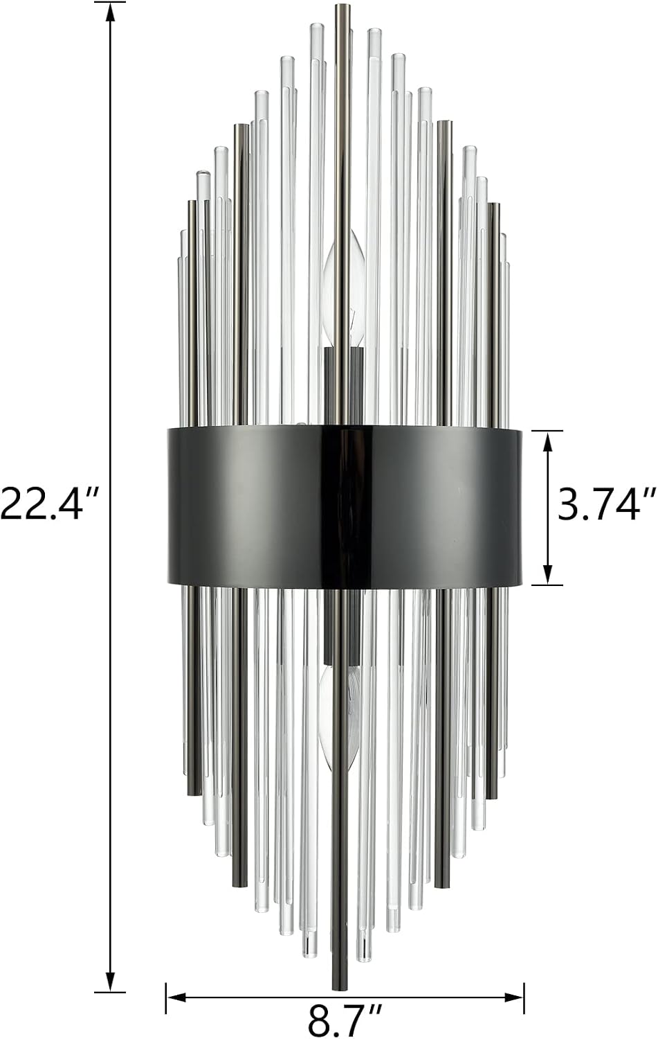SAMTEEN Modern 2-Light Crystal Wall Sconces Set of Two Black Glass Bathroom Wall Light Fixtures Luxury Crystal Sconces Wall Decor for Bedroom Hallway Entryway