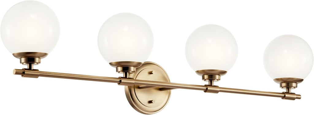 Kichler Benno 4-Light Bathroom Vanity Light Fixture with Opal Glass in Champagne Bronze, Modern Wall Mount Over Mirror for Bathroom or Powder Room (8.75' x 34'), 55173CPZ