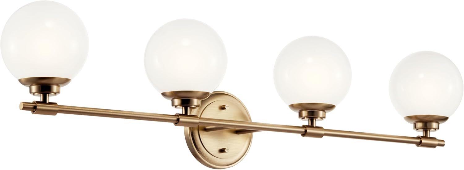 Kichler Benno 4-Light Bathroom Vanity Light Fixture with Opal Glass in Champagne Bronze, Modern Wall Mount Over Mirror for Bathroom or Powder Room (8.75' x 34'), 55173CPZ