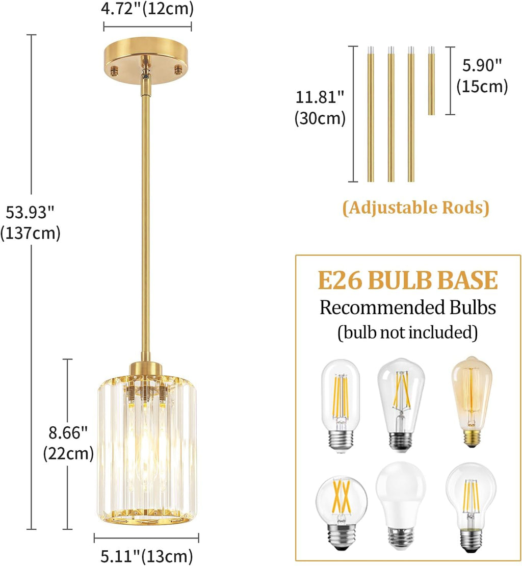 3 Pack Brushed Brass Pendant Lights Kitchen Island, Crystal Pendant Lighting Over Island Hanging Kitchen Lighting Fixtures Hallway Ceiling Lights Modern Pendant Light for Dining Room Bathroom Foyer