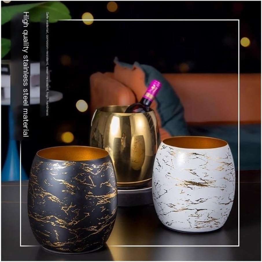 Ice Bucket, Stainless Steel Ice Bucket, Champagne Wine Beer Chilling Bucket Ice Buckets for Parties(Black Gold)