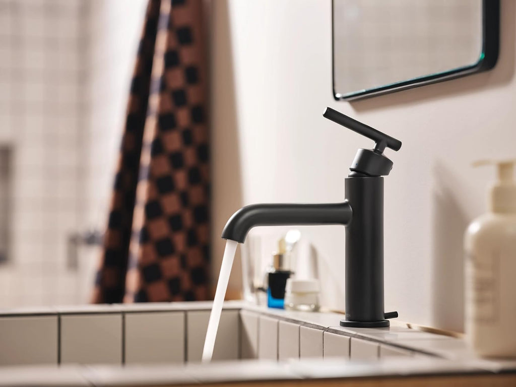 Moen Gibson One-Handle Single Hole Modern Bathroom Sink Faucet with Optional Deckplate, Matte Black, 6145BL