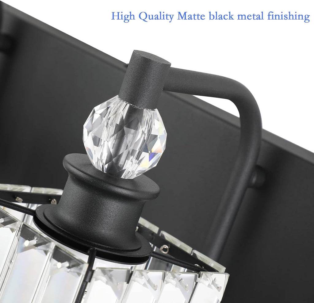 Ralbay Black Crystal Vanity Light 4 Light 31.5''Modern Matte Black Bathroom Wall Light Fixtures Over Mirror Bathroom Vanity Lights