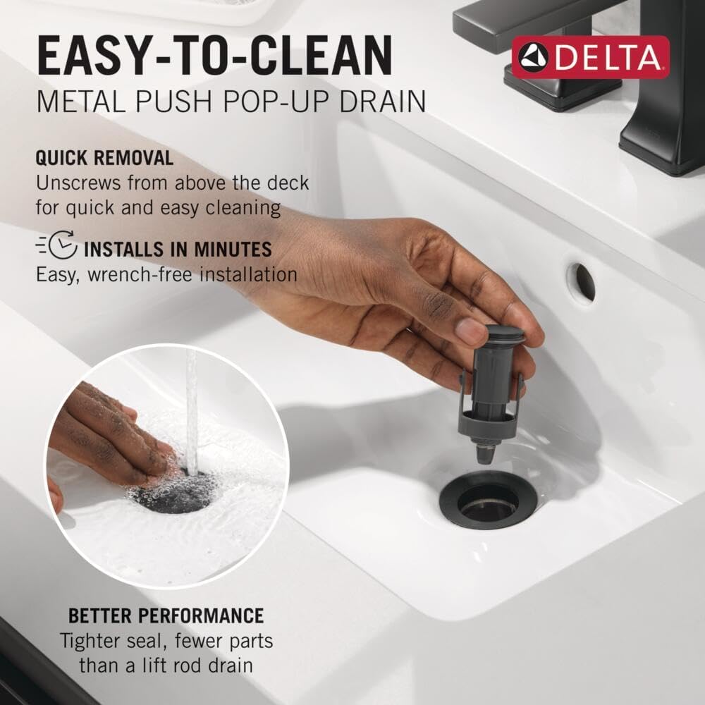 Delta Nicoli Matte Black Bathroom Faucet 3 Hole, 8 Inch Widespread Bathroom Sink Faucet for Vanity, Push-Pop Drain Assembly, Matte Black 35849LF-BL
