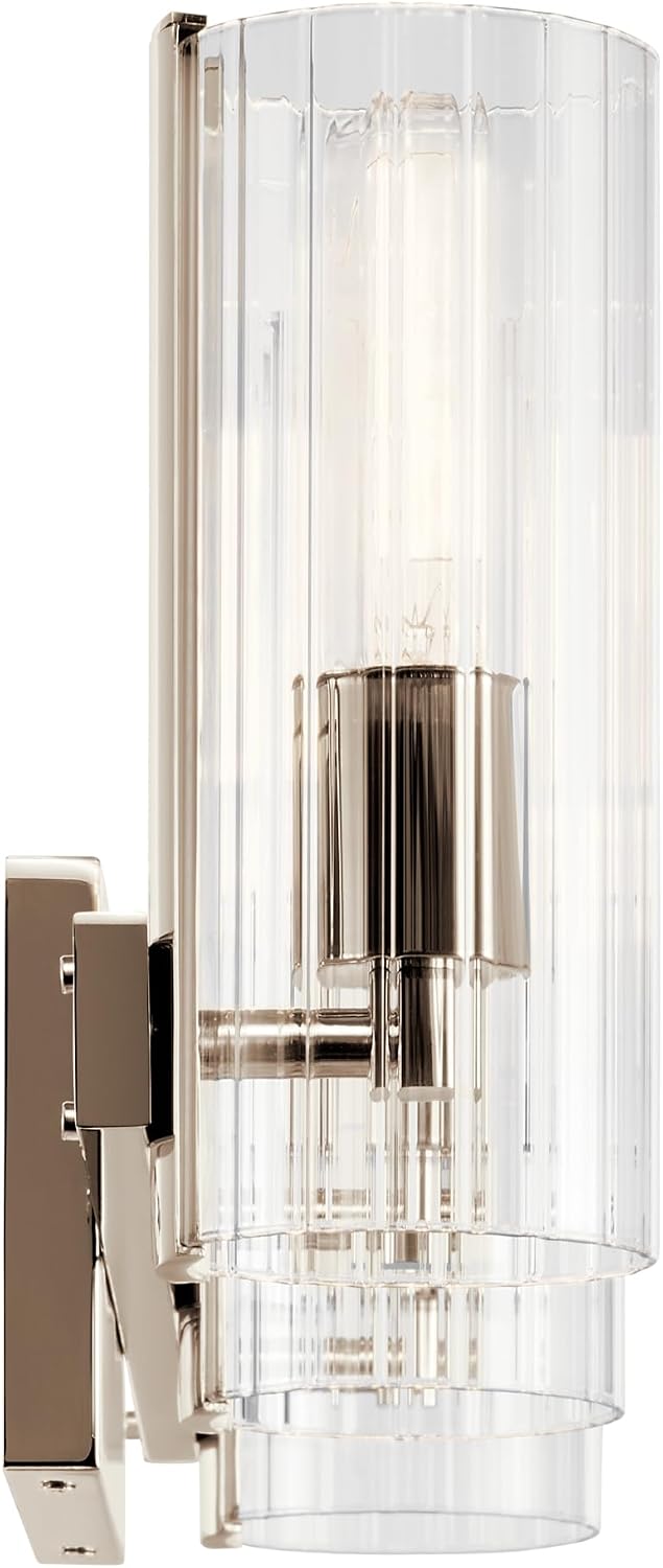 Kichler Jemsa 3-Light Bathroom Vanity Light Fixture, Modern Wall Mount Light with Clear Fluted Glass in Polished Nickel for Powder Room or Bathroom (9.75' x 22.75'), 55168PN
