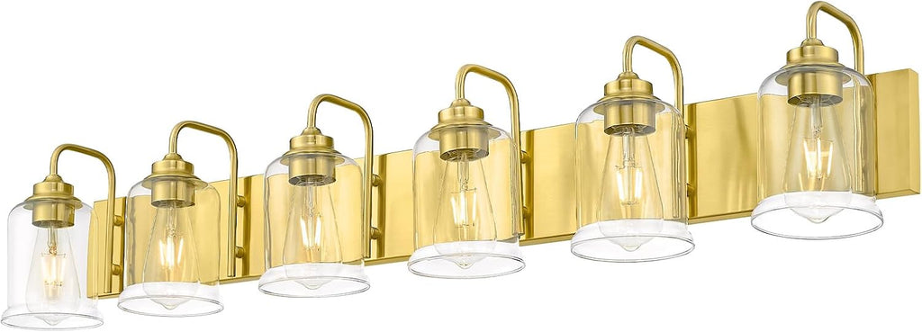 zeyu 44 Inch Brushed Gold Bathroom Light Fixtures, 6 Lights Vintage Wall Light, Modern Vanity Light with Clear Glass Shade, ZSL72B-6W BG