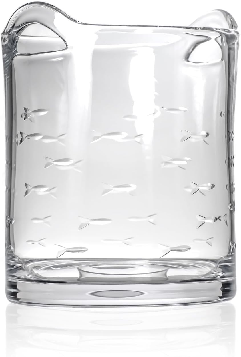 Rolf Glass School of Fish Ice Bucket | Glass Champagne Ice Bucket | Lead-Free and Diamond-Wheel Engraved | Designed and Engraved in the USA | Nautical and Coastal