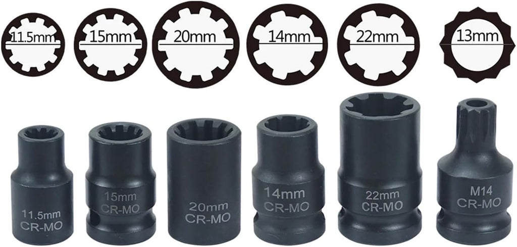 12 Pc Impact Brake Caliper Special Socket Set Compatible Compatible with VW Porsche Benz BMW 1/2' Square Drive(17pcs)