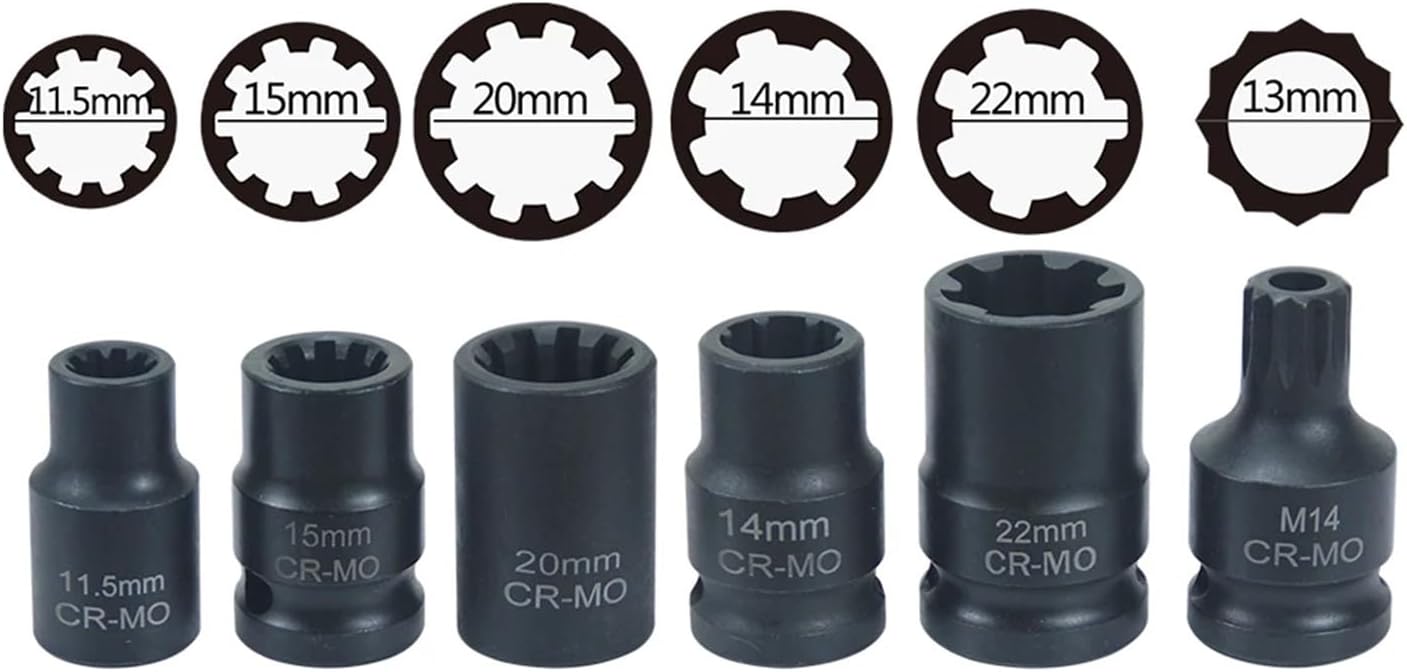 12 Pc Impact Brake Caliper Special Socket Set Compatible Compatible with VW Porsche Benz BMW 1/2' Square Drive(17pcs)