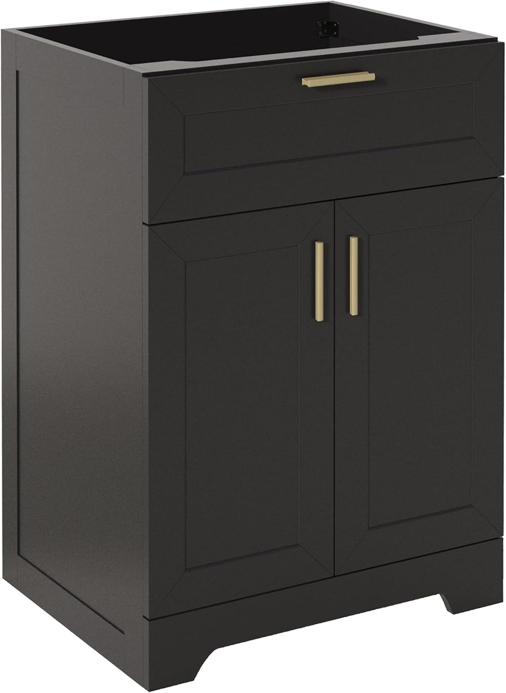 KIGOTY 24' Bathroom Vanity Without Sink, Bathroom Storage Cabinet Without Top, Unassembled Sink Cabinet with Drawer, Soft-Closing Door and Adjustable Shelf (Black)