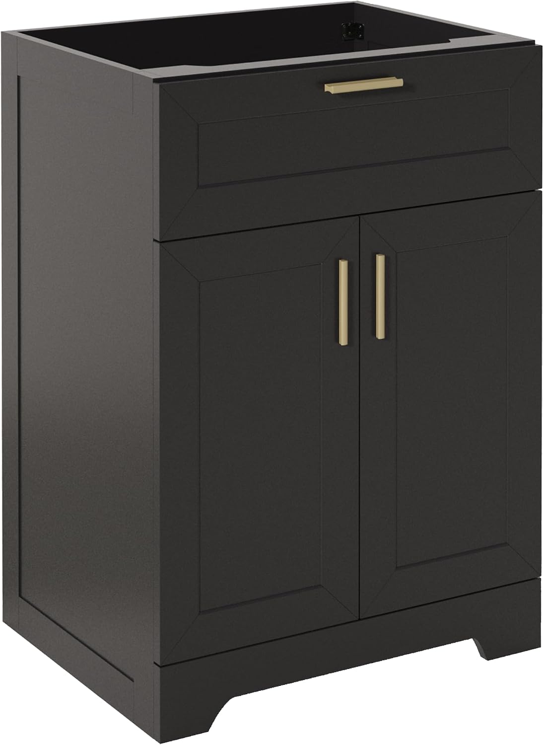 KIGOTY 24' Bathroom Vanity Without Sink, Bathroom Storage Cabinet Without Top, Unassembled Sink Cabinet with Drawer, Soft-Closing Door and Adjustable Shelf (Black)