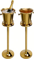 Champagne Bucket with Stand, Wine Bucket Stand with 5L Bucket, Stainless Steel Standing Ice Buckets for Bar, KTV, Hotel, Party, Gathering (Gold, 2 Packs)