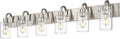 Emliviar Large Bathroom Wall Light, 6-Light Industrial Bathroom Lighting Fixtures Over Mirror, Brushed Nickel Finish with Clear Glass, YCE237B-6W BN