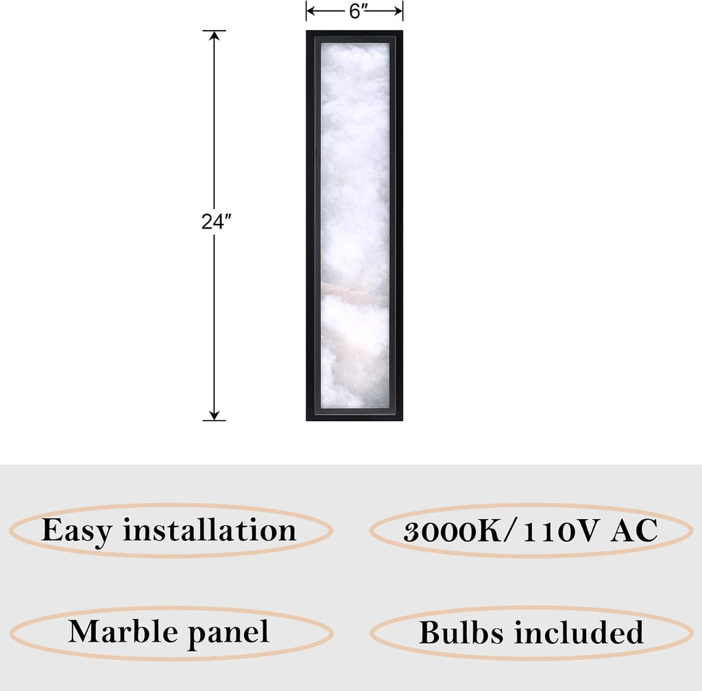 2 Pack 24 Inch Natural Alabaster Bathroom 20W-3000K LED Home Wall Sconce Modern Concise Style Wall Light Fixture,Black Finish for Bedroom Hallway Bedside Living Room