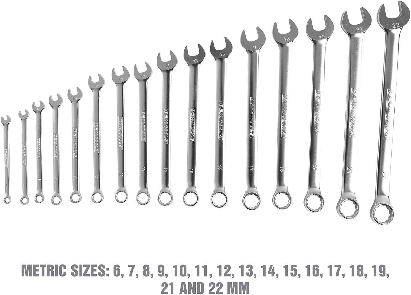 OEMTOOLS 23994 16PC Combo Wrench Set, Metric Wrench Set 6mm-22mm, Posi Grip Wrenches, Heat Treated Steel, Foam EVA Tray