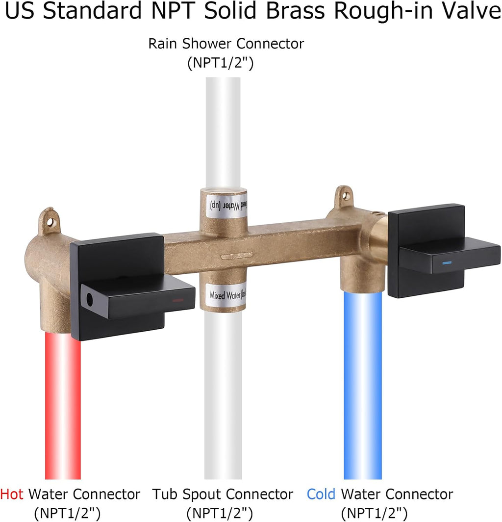2 Handles Shower Faucet Set with Tub Spout Bathtub Shower Faucet Combo Set Shower System Complete Tub and Shower Trim Kit Matte Black