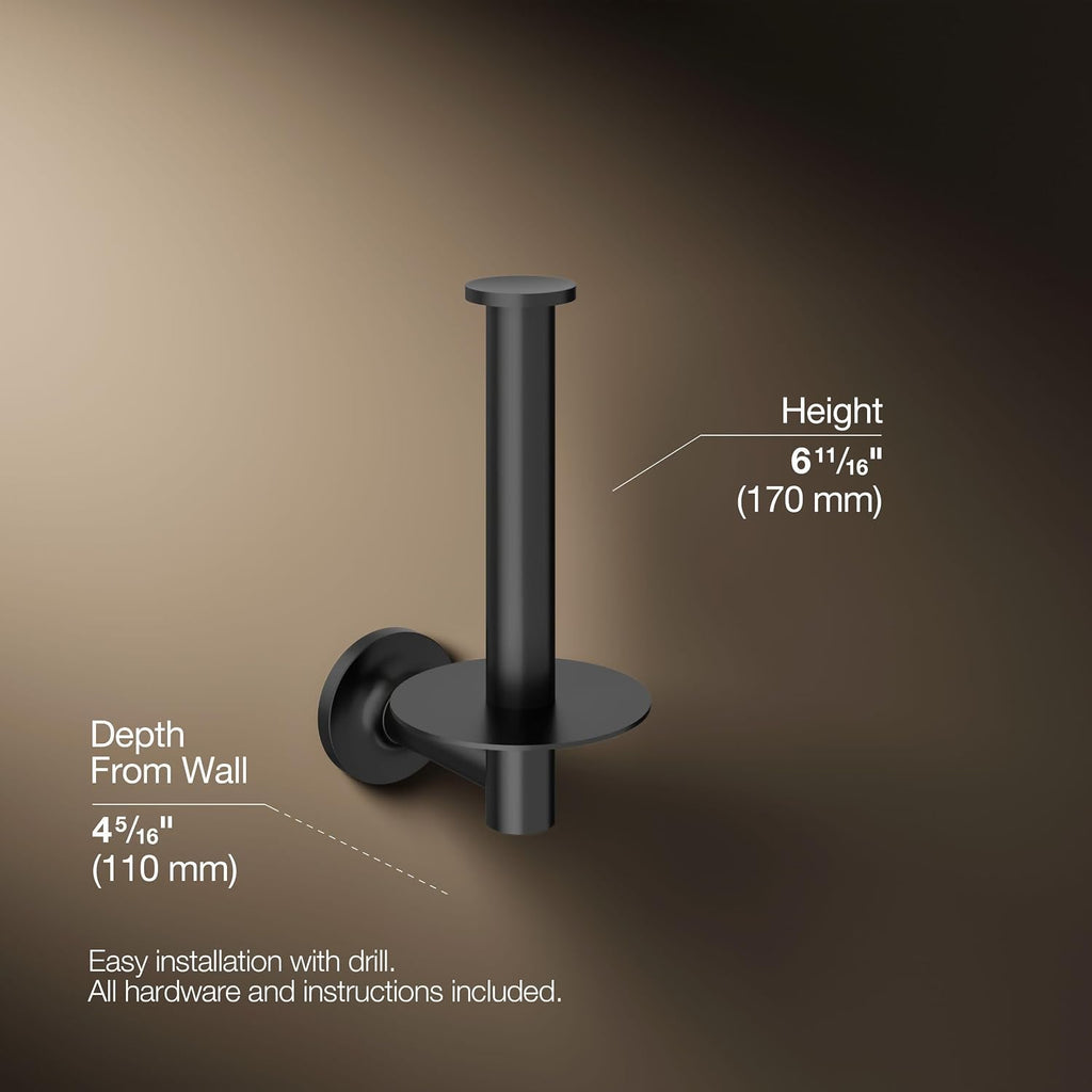 KOHLER 14444-BL Purist Vertical Toilet Paper Holder Wall Mount, Metal Toilet Paper Holder, Matte Black