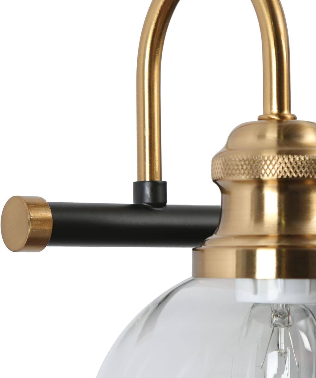 KSANA Black Gold Vanity Light, Modern 3-Light Bathroom Light Fixture with Clear Glass Globes, Electroplating Brass 22'L Vanity Lighting Over Mirror