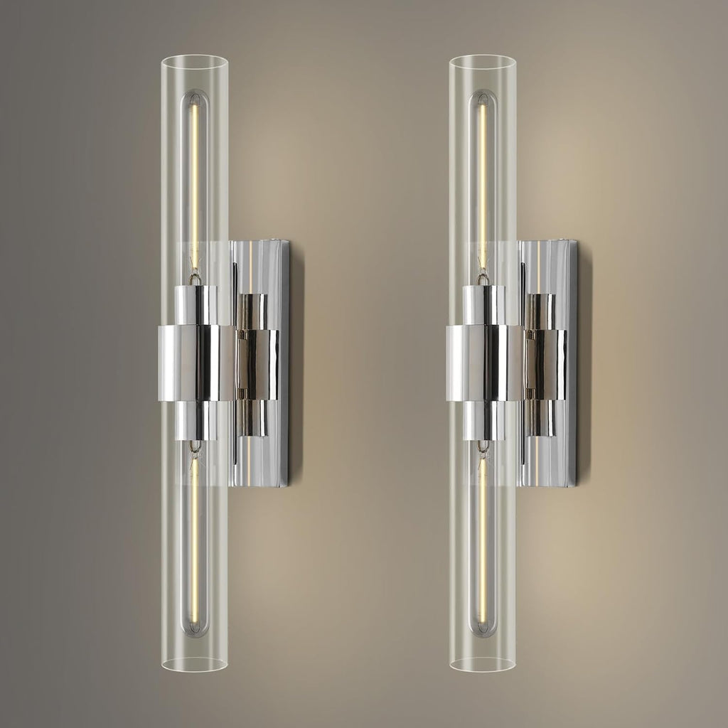Nickel Wall Sconces Set of Two, Brass 22.8' Sconces Wall Lighting,Bathroom Vanity Lights with Clear Glass Shade for Mirror, Living Room, Bedroom, Hallway, Fireplace, Staircas（Including Bulb）
