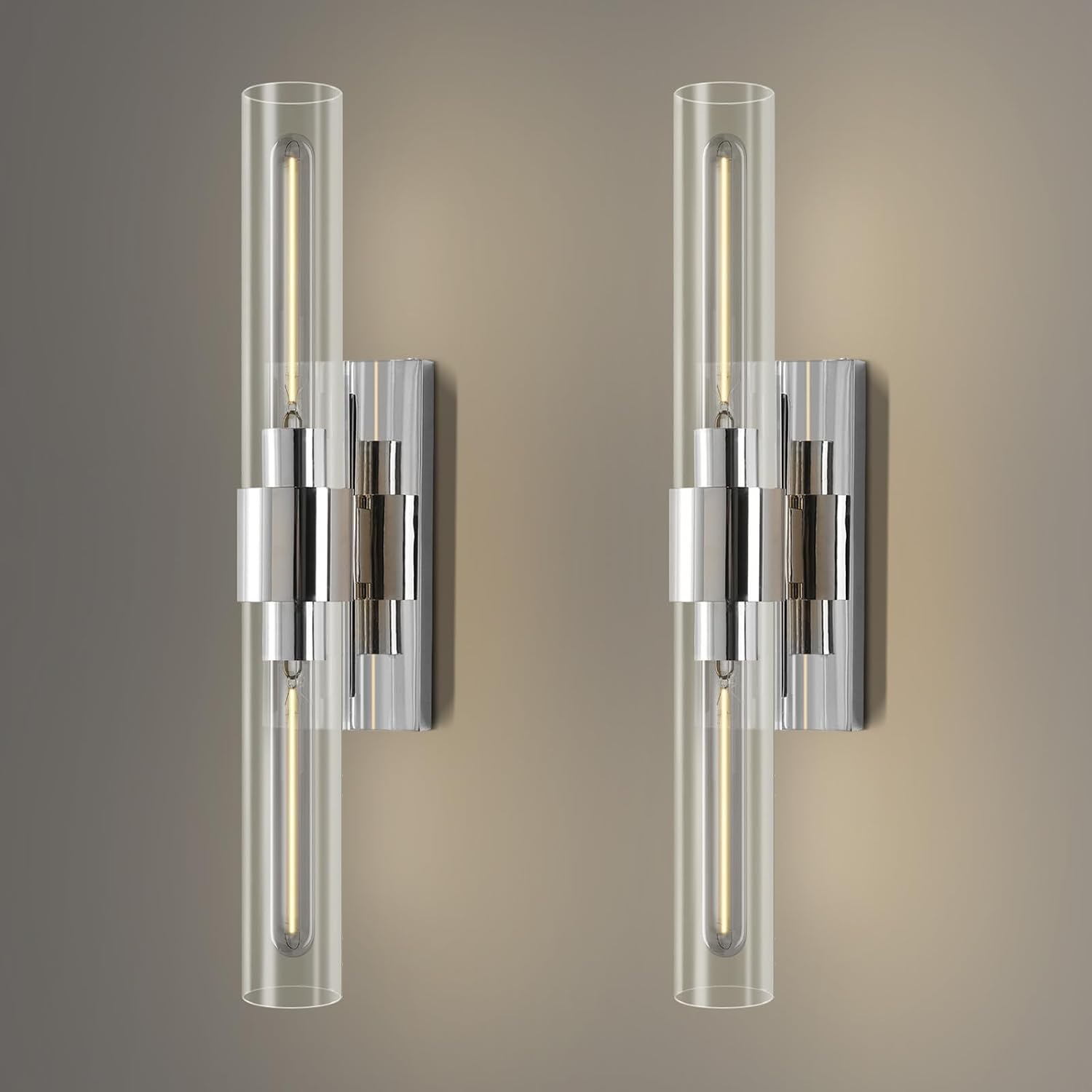 Nickel Wall Sconces Set of Two, Brass 22.8' Sconces Wall Lighting,Bathroom Vanity Lights with Clear Glass Shade for Mirror, Living Room, Bedroom, Hallway, Fireplace, Staircas（Including Bulb）