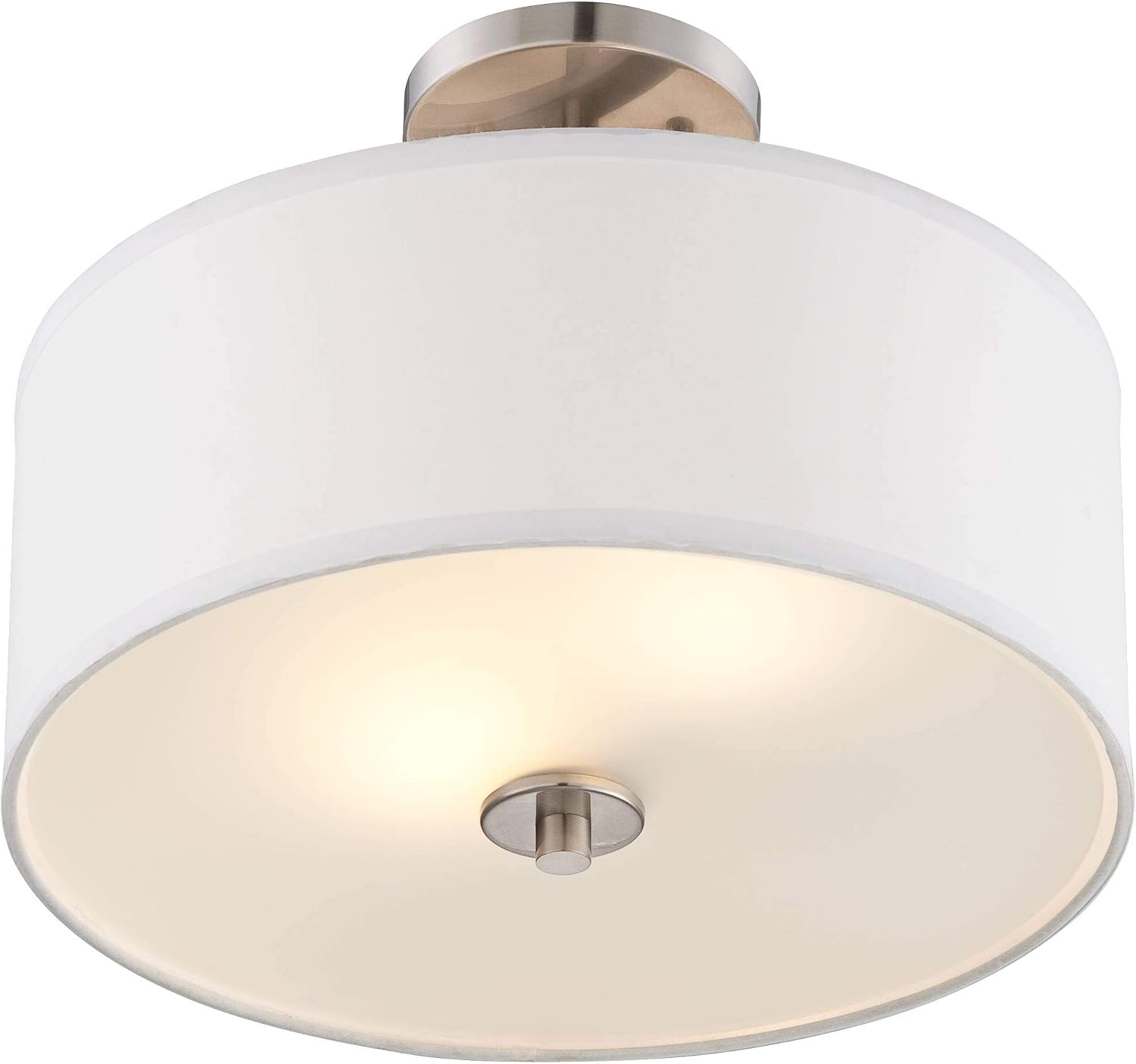 Possini Euro Design Halsted Modern Close to Ceiling Light Semi Flush Mount Fixture 15' Wide Brushed Nickel Silver White Linen Drum Shade for Bedroom Hallway Living Room Dining Room Bathroom Kitchen