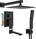 gotonovo Shower System with Tub Spout Wall Mounted Rain Shower Head and Handle Combo Shower Faucet Set with Valve, 10 Inch, Matte Black