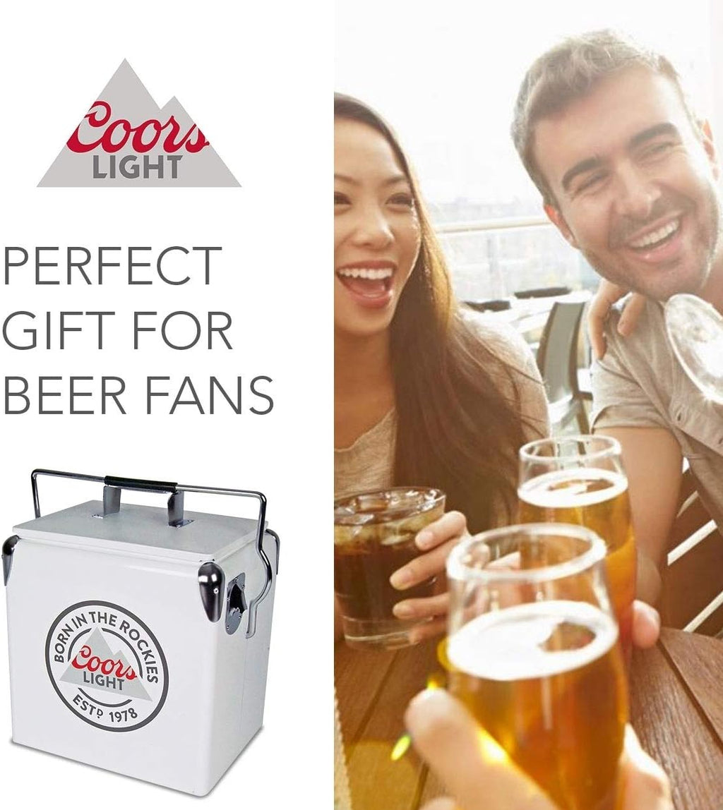 Coors Light Ice Chest Cooler - Portable Ice Bucket with Bottle Opener, Vintage Style, Insulated for Camping, Beach, Picnic, RV, BBQs, Tailgating, Fishing, Steel-Belted 18 Can Ice Box, 13L (14 qt)