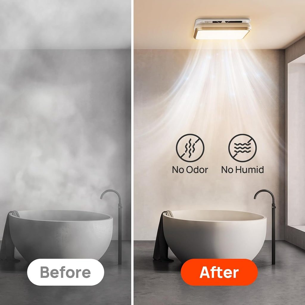 Consciot Bathroom Exhaust Fan with Light, 110/160 CFM Adjustable, 0.8/1.0 Sone, suitable for mounting hole 11.39 x 10.42 inches, Bath Ventilation Fan with 1500Lm LED Light 3CCT Selectable & Nightlight