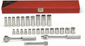 Wright Tool 377 3/8 Inch Drive 27 Piece Metric Socket Set 6 Point Standard 12 Point Deep 6mm to 19mm Ratchet Flex Handle 6' Extension Metal Box USA