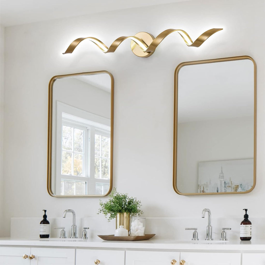 Dimmable Modern LED Bathroom Vanity Light 32 inch, 20W Spiral Design Gold Wall Light Fixtures for Bathroom, Living Room and Hallway, 6000K White Light