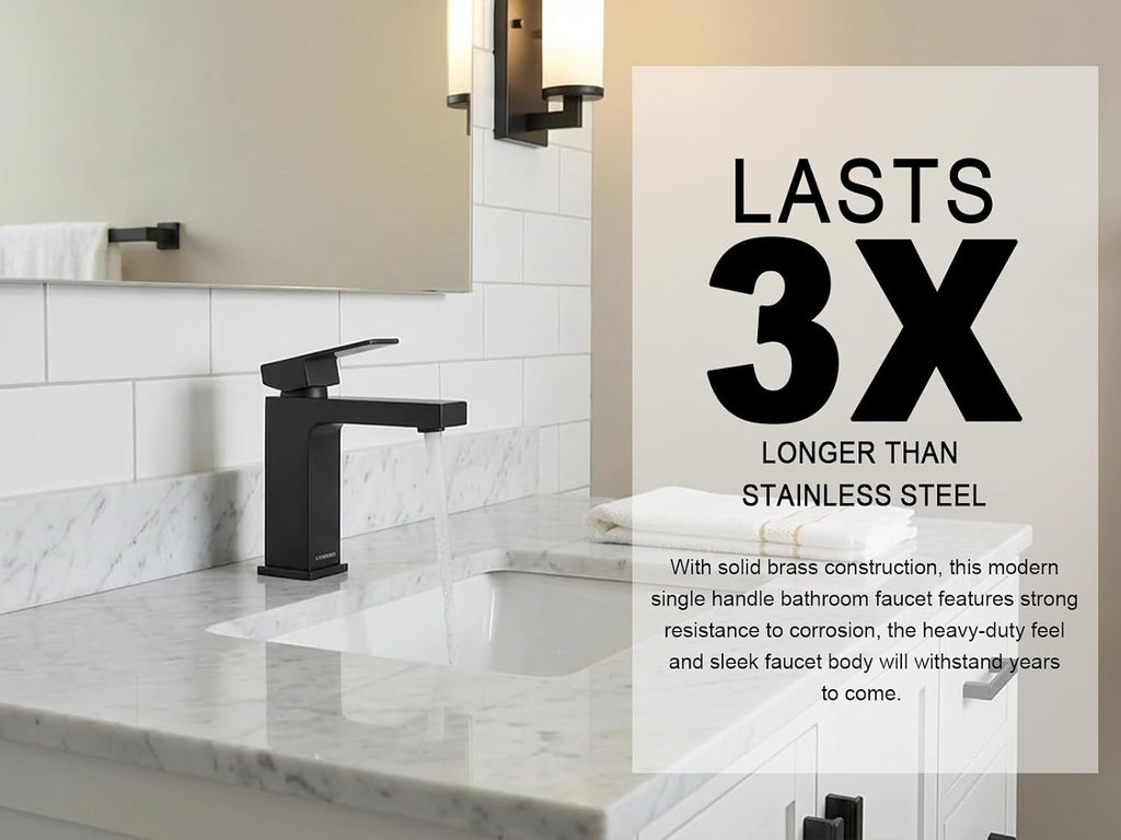Lava Odoro Matte Black Bathroom Faucet 1 Hole, Modern Single Hole Bathroom Sink Faucet for Vanity with Pop up Drain Assembly, Deck Plate Included, 1.2 GPM Water Flow, BF307-B