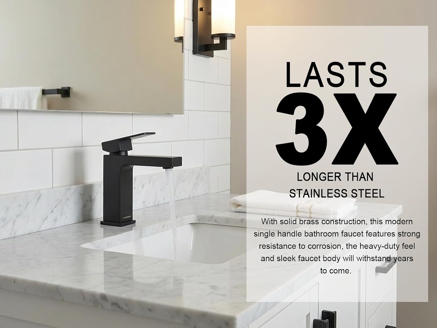 Lava Odoro Matte Black Bathroom Faucet 1 Hole, Modern Single Hole Bathroom Sink Faucet for Vanity with Pop up Drain Assembly, Deck Plate Included, 1.2 GPM Water Flow, BF307-B