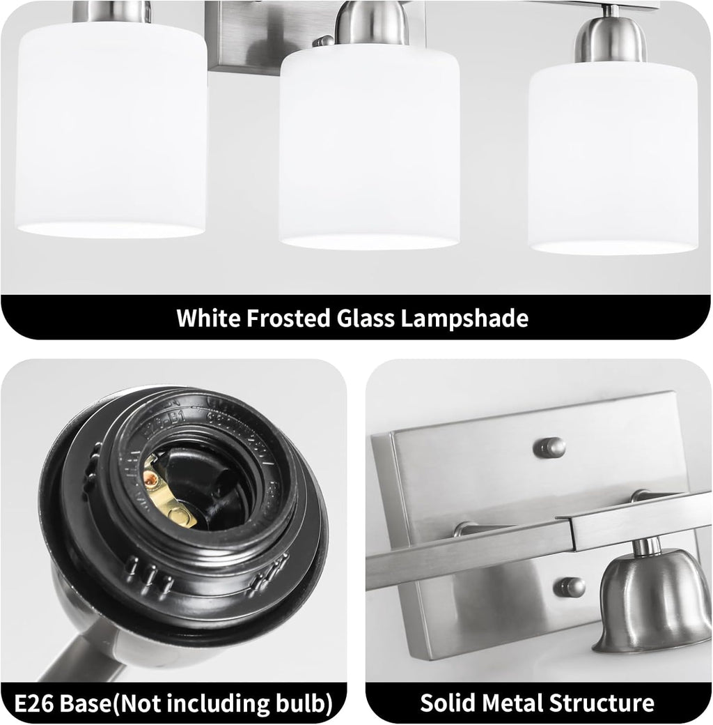 Large Bathroom Vanity Light Fixture, 6 Light Anti-Rust Finish with Milky White Frosted Glass Shades, 38 Inch Bath Light Above Mirror Light Fixture