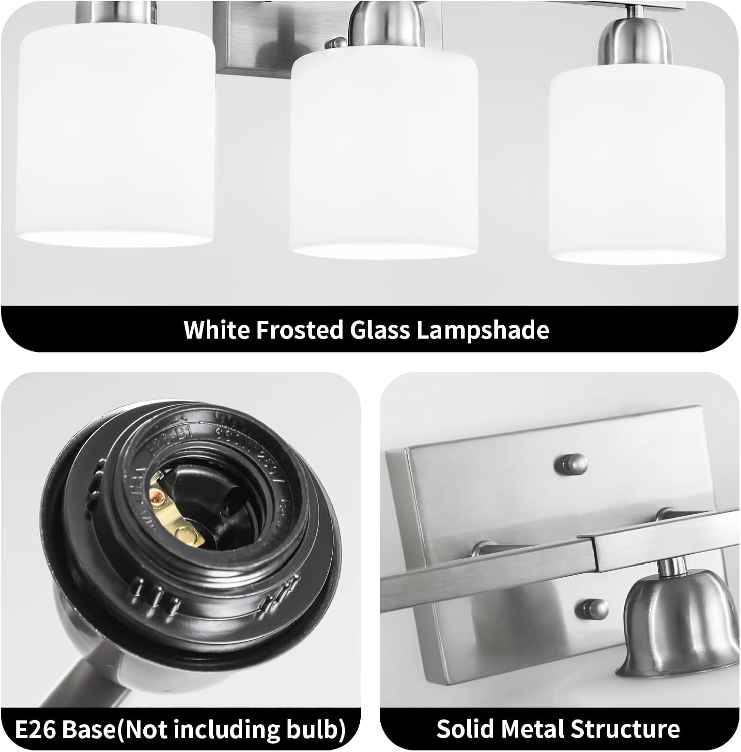 Large Bathroom Vanity Light Fixture, 6 Light Anti-Rust Finish with Milky White Frosted Glass Shades, 38 Inch Bath Light Above Mirror Light Fixture