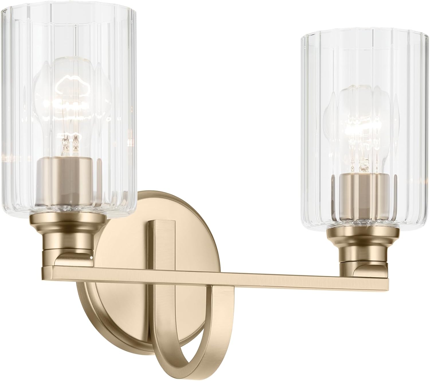 Kichler Gioe 2-Light Vanity Light Fixture 14.25' Bathroom Light with Clear Fluted Glass in Champagne Bronze for Bathroom Vanity Over Mirror (14.25' W x 10.5' H), 55225CPZFLU