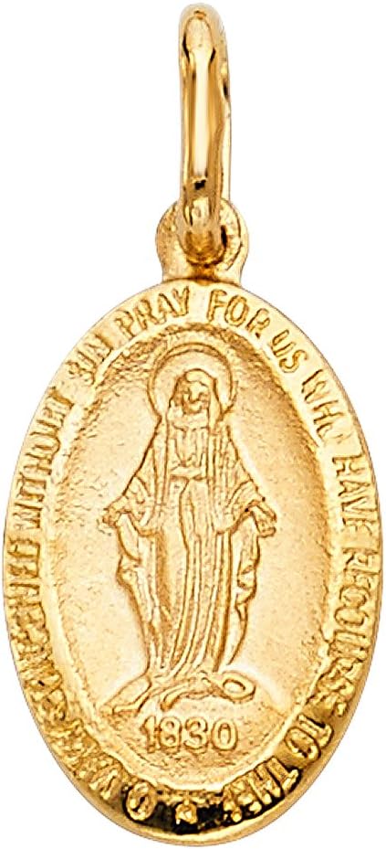 Solid 14K Real Yellow Gold Virgin Mary Miraculous Medal Religious Pendant, 3 Different Size.