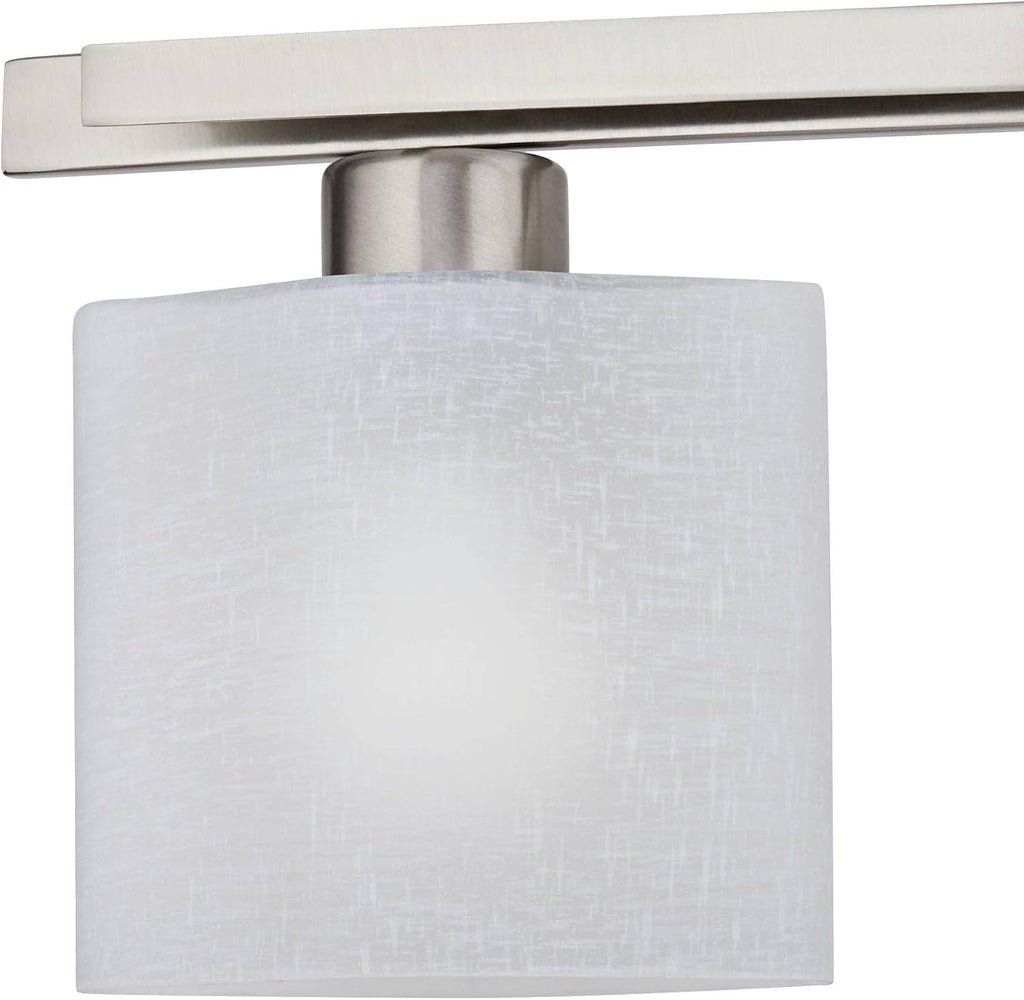 Possini Euro Design Modern Wall Mount Light Brushed Nickel Silver Hardwired 32' Wide 4-Light Fixture Curved Frame White Linen Glass Shade for Bedroom Bathroom Vanity Reading Living Room Hallway