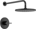 Delta Modern 14 Series Round Rain Shower Faucet Set, Matte Black Shower Head and Handle Set, Valve Trim Kit, Matte Black T14269-BL-PP (Valve Not Included)